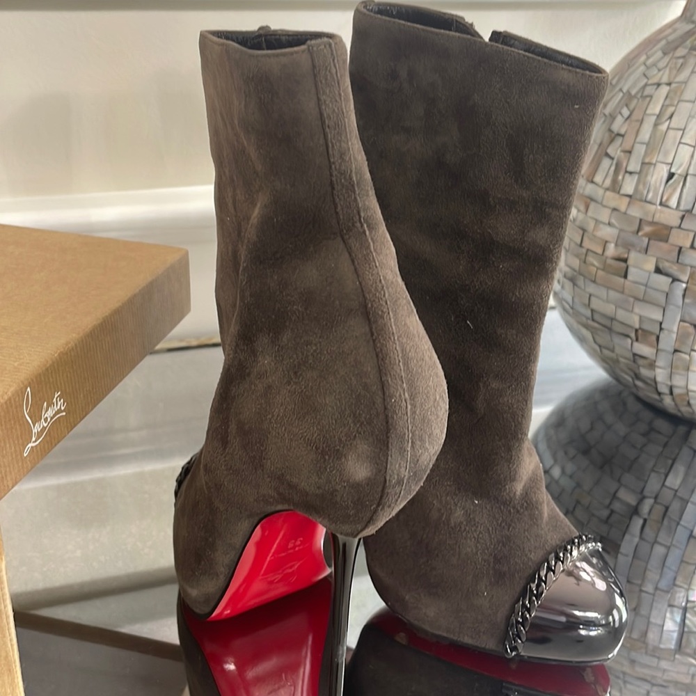 Christian Louboutin Big Lip brown cap toe stiletto booties suede 36 5.5